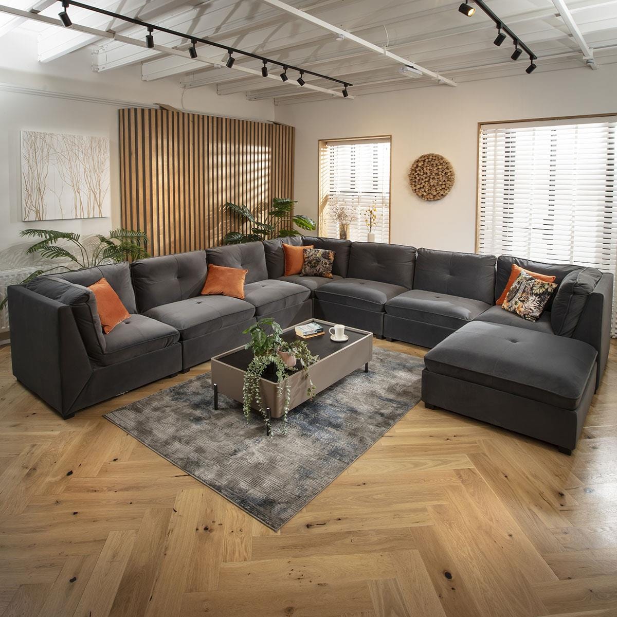 Anni 8 Seater Corner Sofa Grey Velvet 366x366cm 17