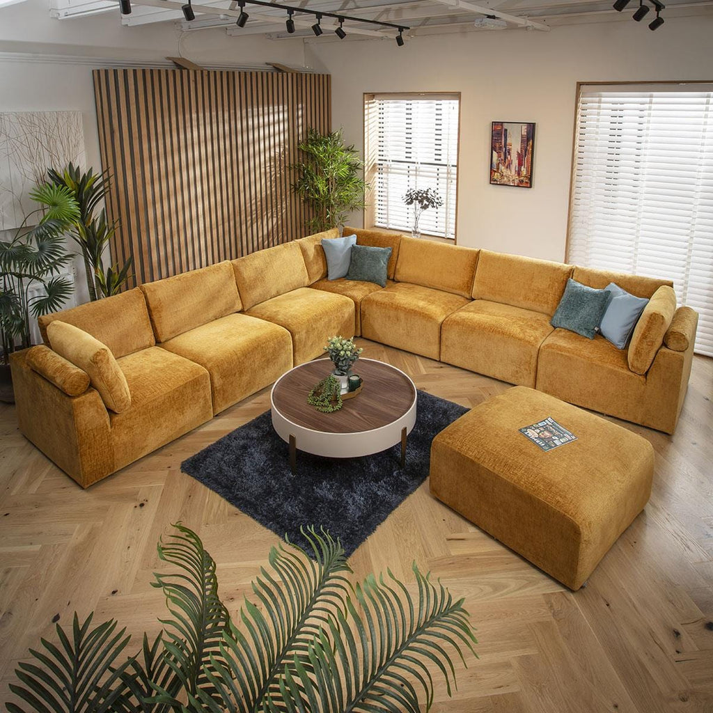 Martha 8 Seater Corner Sofa Mustard Chenille 348x348cm 17