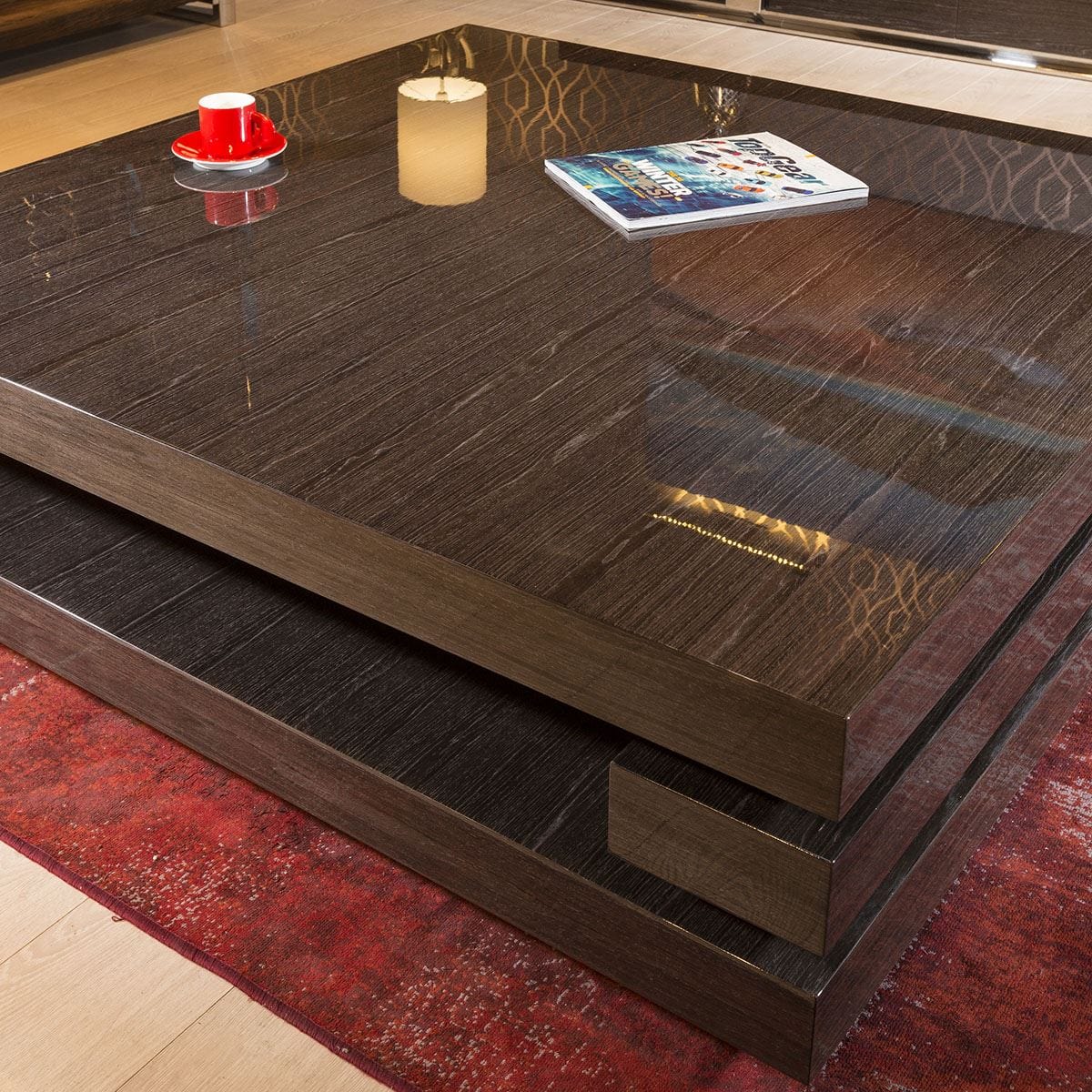 Extra Large Modern Square Black Gloss Grain 1.2 mtr Coffee Table 397E