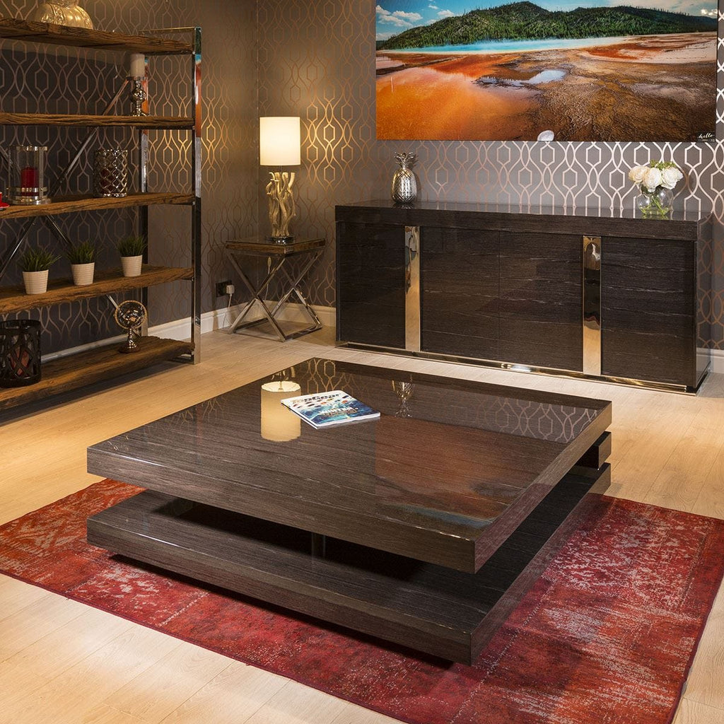 Extra Large Modern Square Black Gloss Grain 1.2 mtr Coffee Table 397E