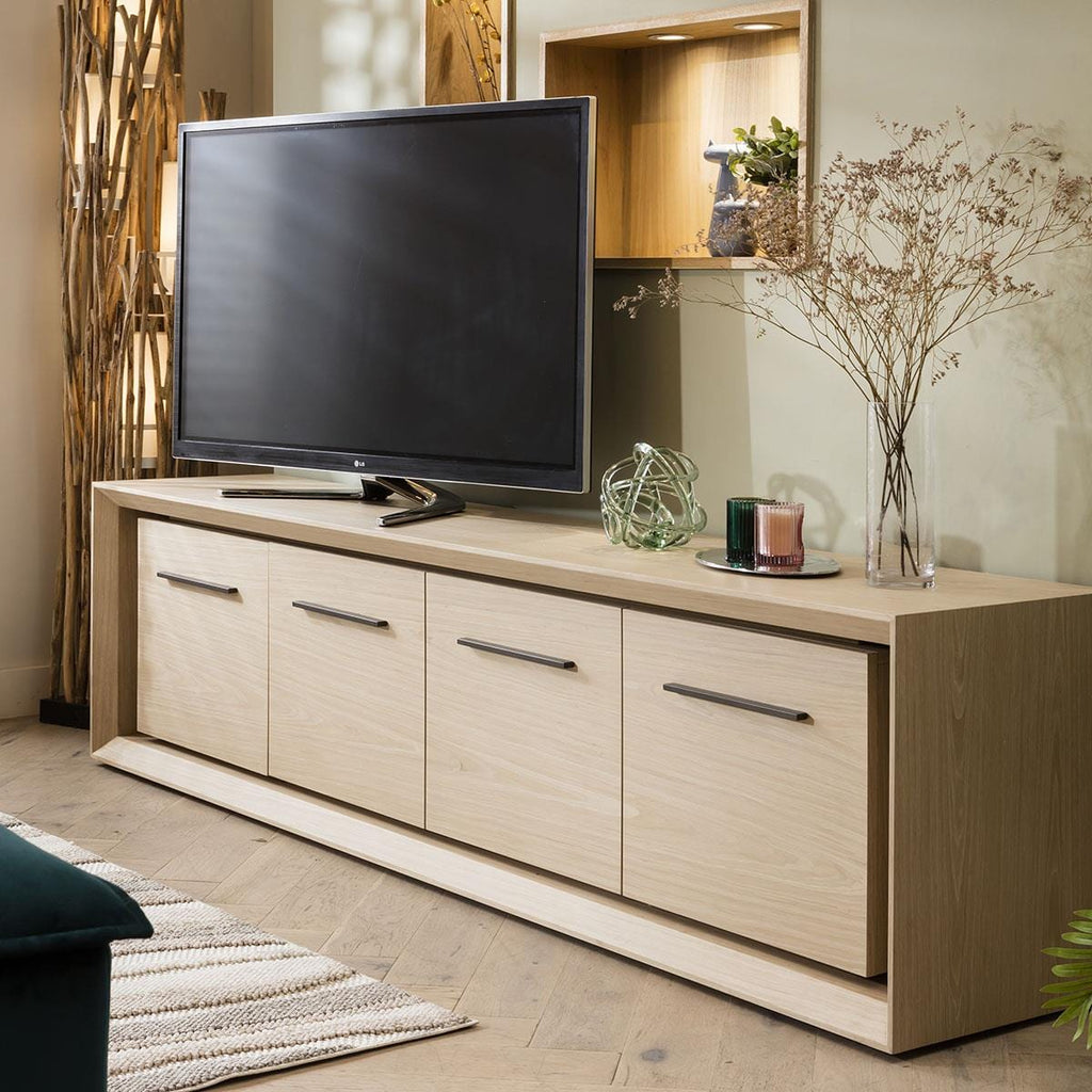 Boston Large TV Stand / Low Sideboard Cabinet Natural Oak 240cm
