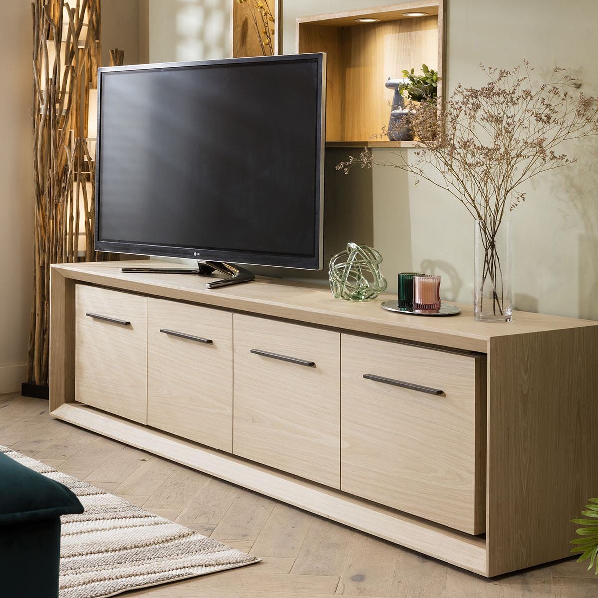 Boston Large TV Stand / Low Sideboard Cabinet Natural Oak 240cm