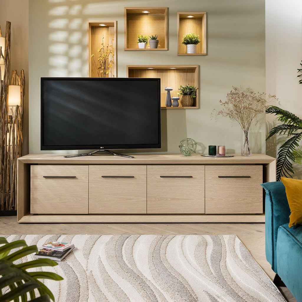Boston Large TV Stand / Low Sideboard Cabinet Natural Oak 240cm