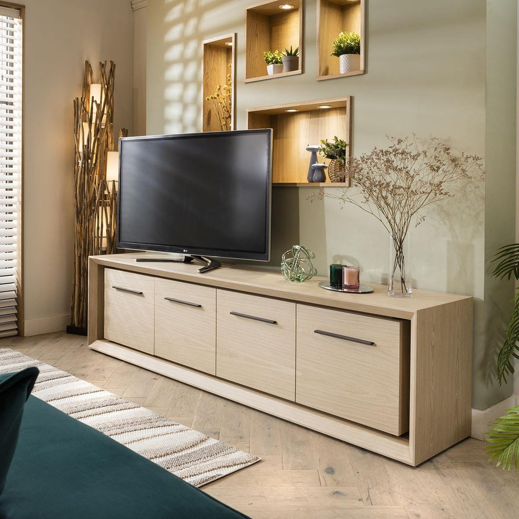 Boston Large TV Stand / Low Sideboard Cabinet Natural Oak 240cm