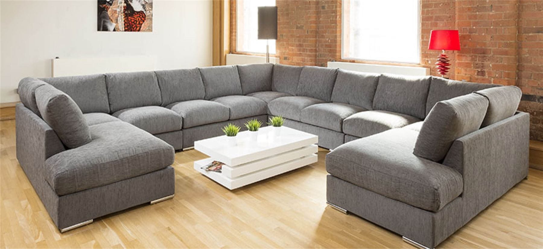 Extra Large Unique Sofa Set Settee Corner Group C Shape Grey 4.0x4.0m