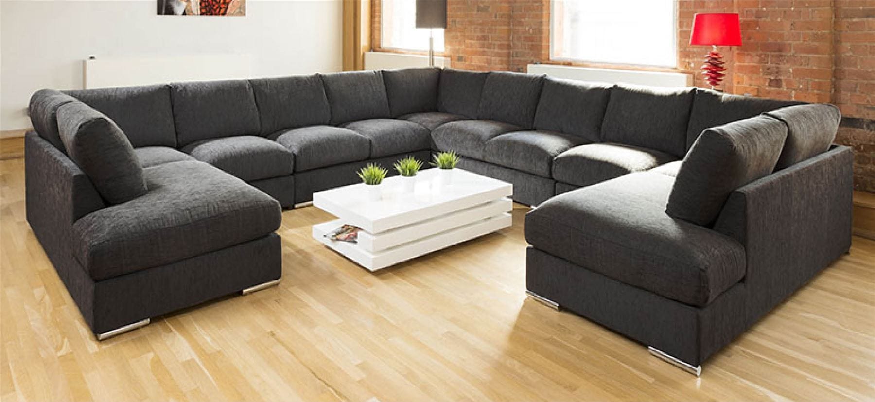 Extra Large Unique Sofa Set Settee Corner Group C Shape Grey 4.0x4.0m