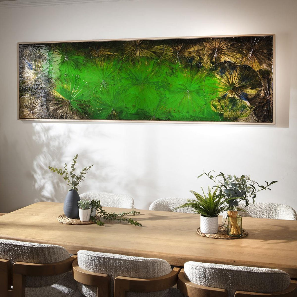 Extra Wide Abstract Lotus Wall Artwork Black & Green 240x75cm