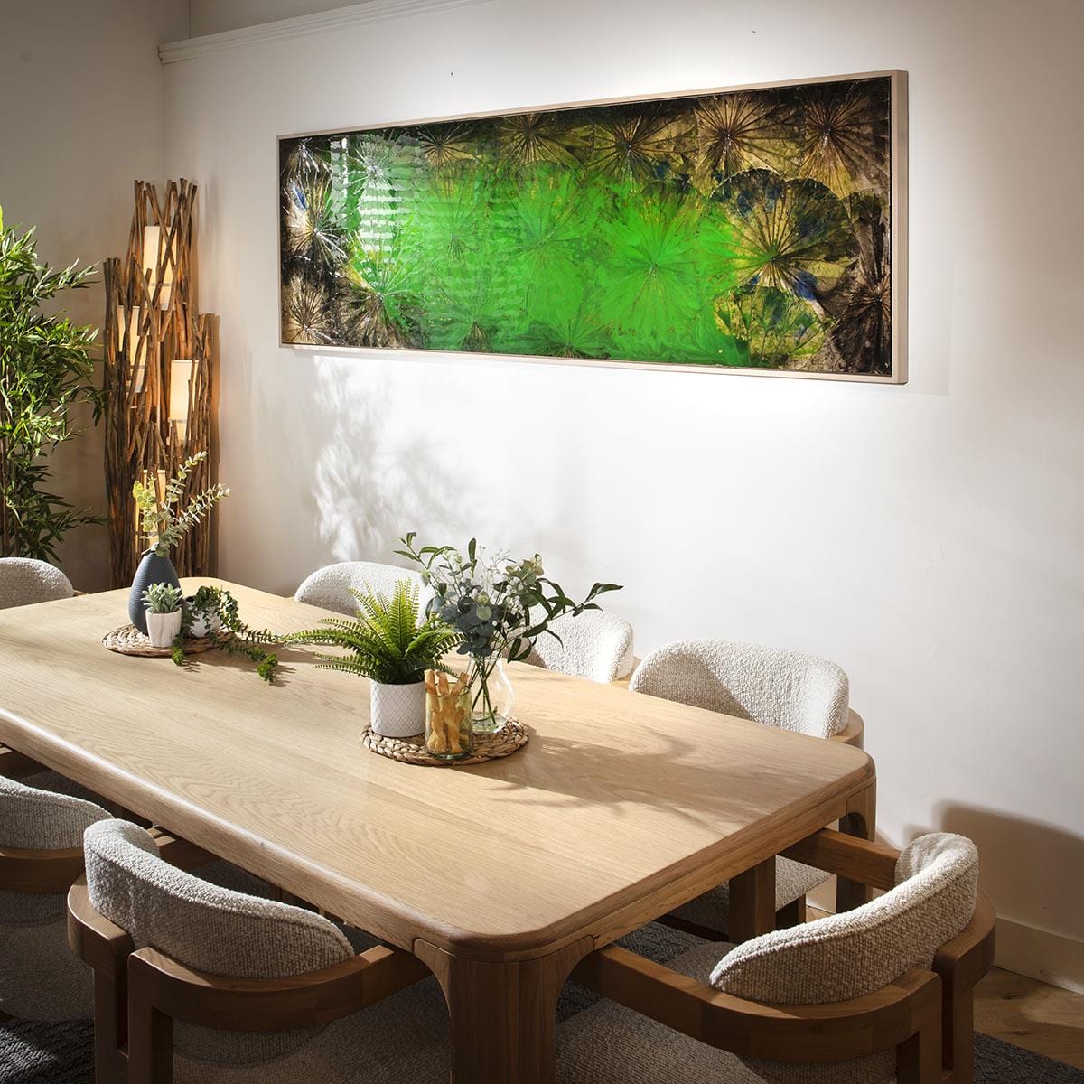 Extra Wide Abstract Lotus Wall Artwork Black & Green 240x75cm