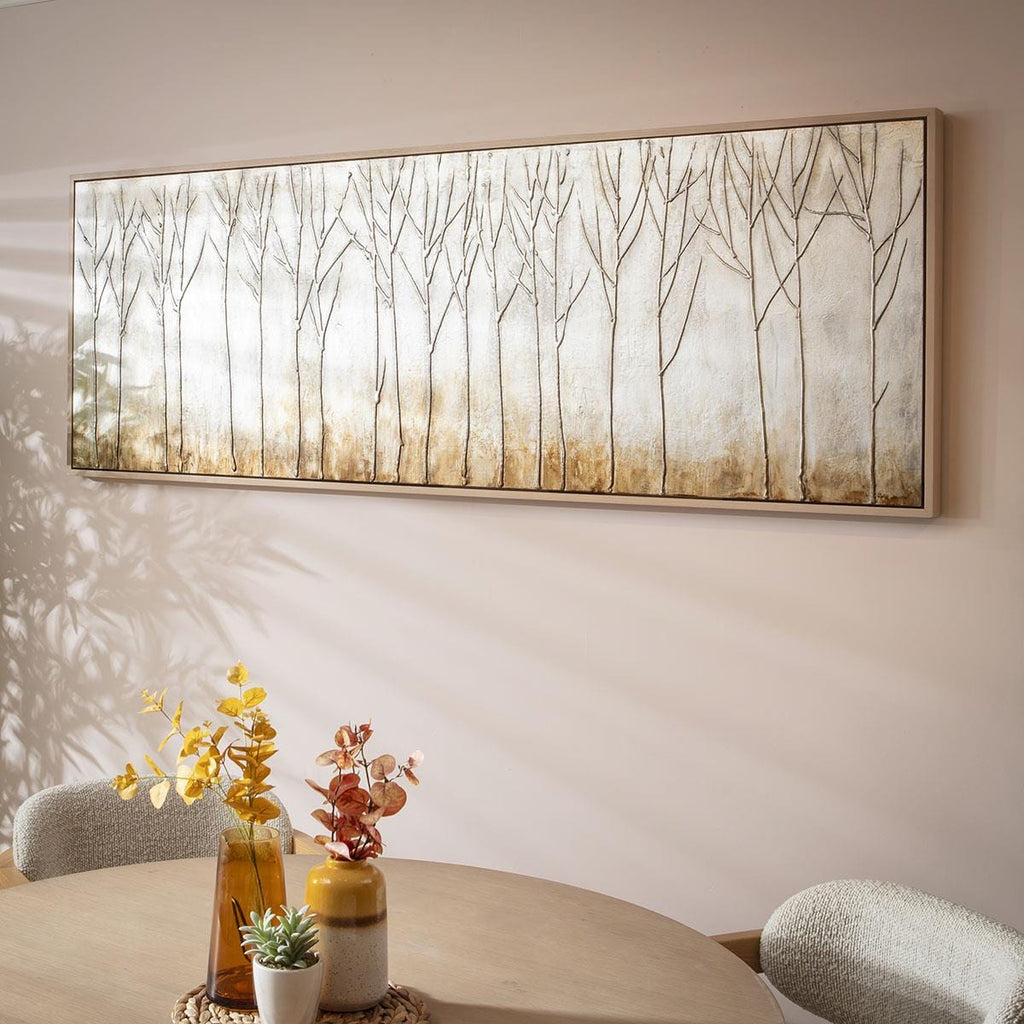 Extra Wide Abstract Framed Wall Artwork Silver Foil 200x70cm