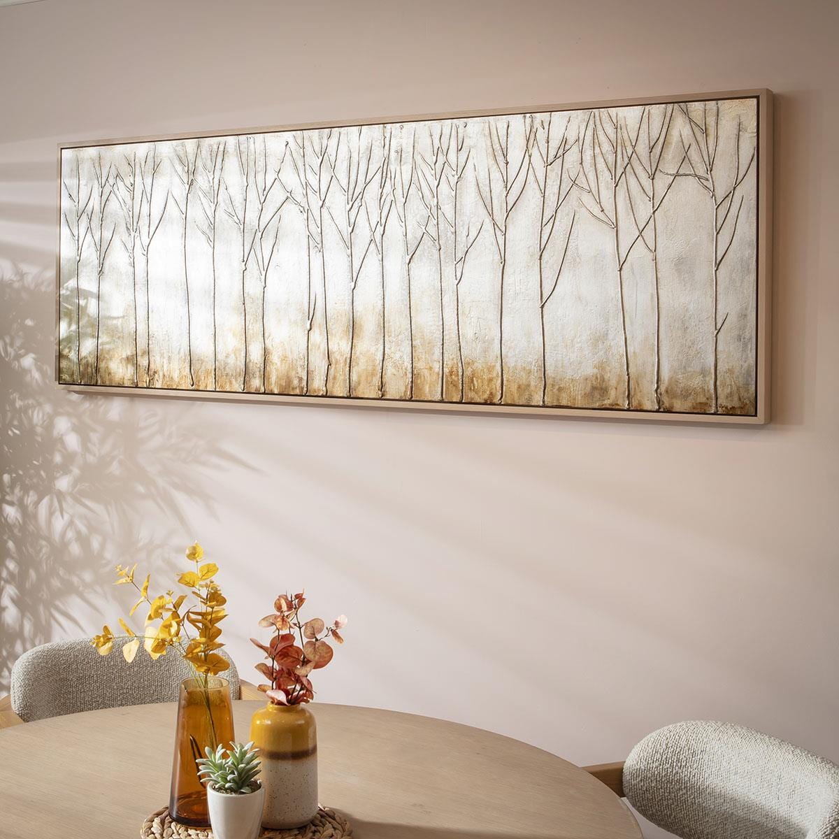 Extra Wide Abstract Framed Wall Artwork Silver Foil 200x70cm