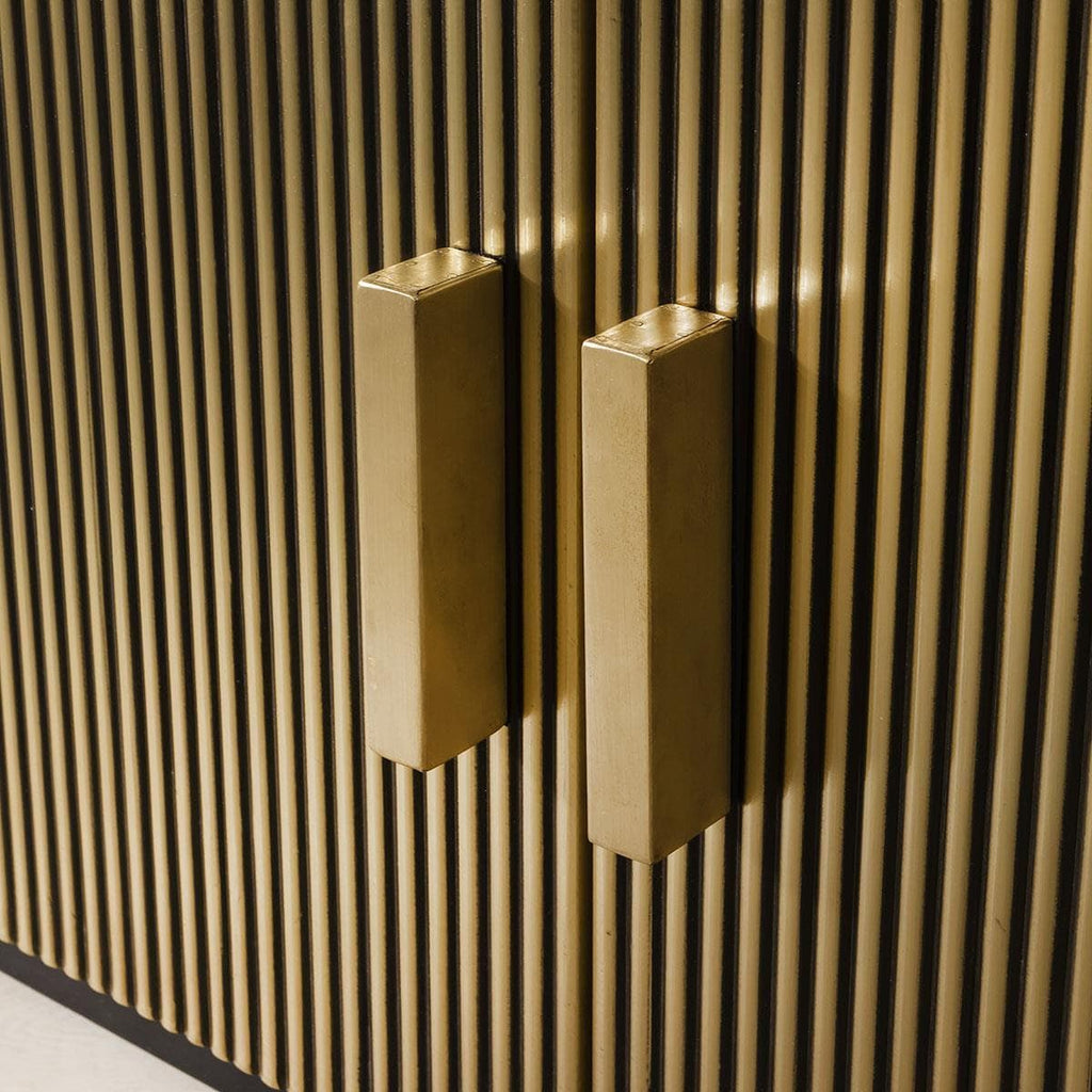 Gold Metal 4 Door Modern TV Unit 200cm - Luxury Black Marble Top - Ironville