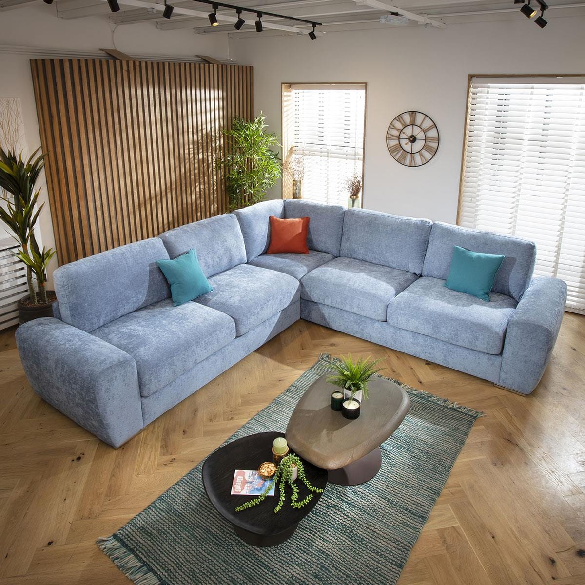 ExDisplay Grande Luxury L-Shape Modern Baby Blue Sofa 300x300cm