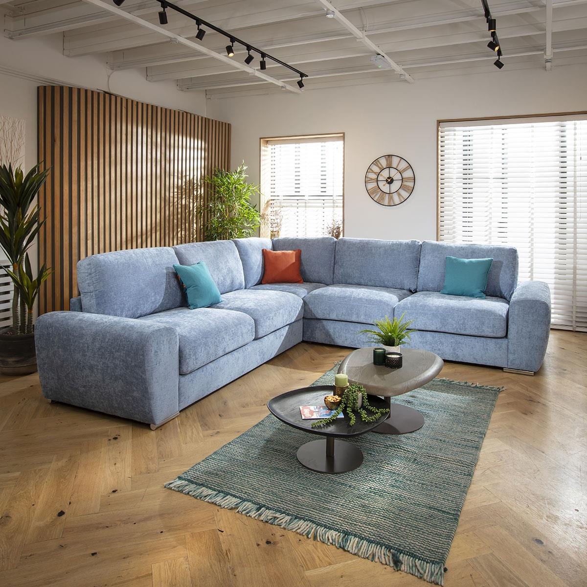 ExDisplay Grande Luxury L-Shape Modern Baby Blue Sofa 300x300cm