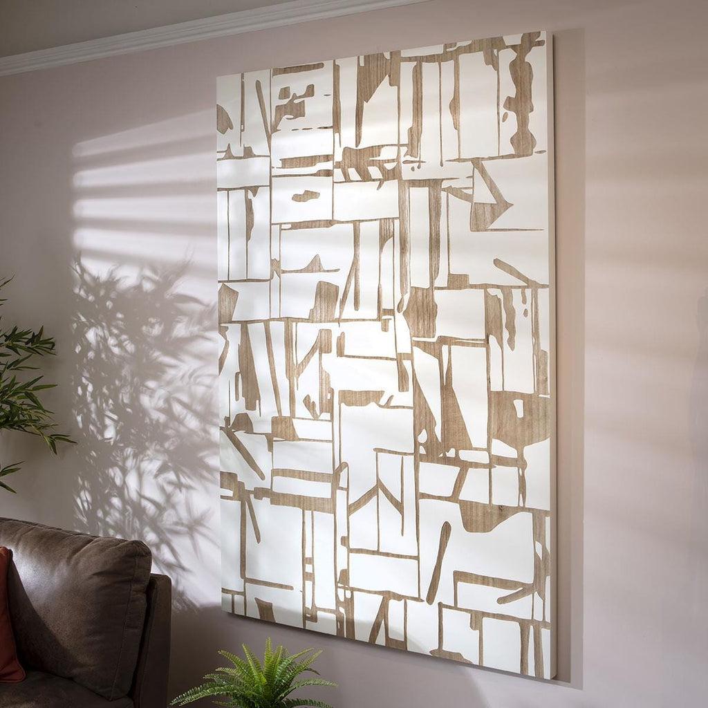 Hand-Carved Abstract Wall Artwork White & Natural Wood 120x180cm