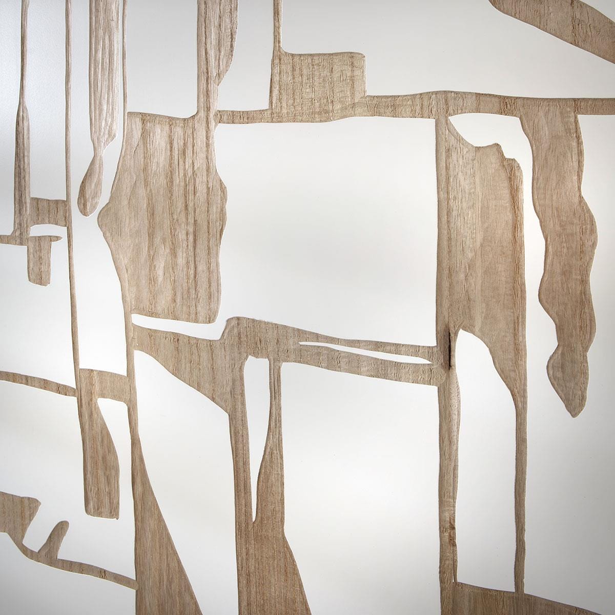 Hand-Carved Abstract Wall Artwork White & Natural Wood 120x180cm