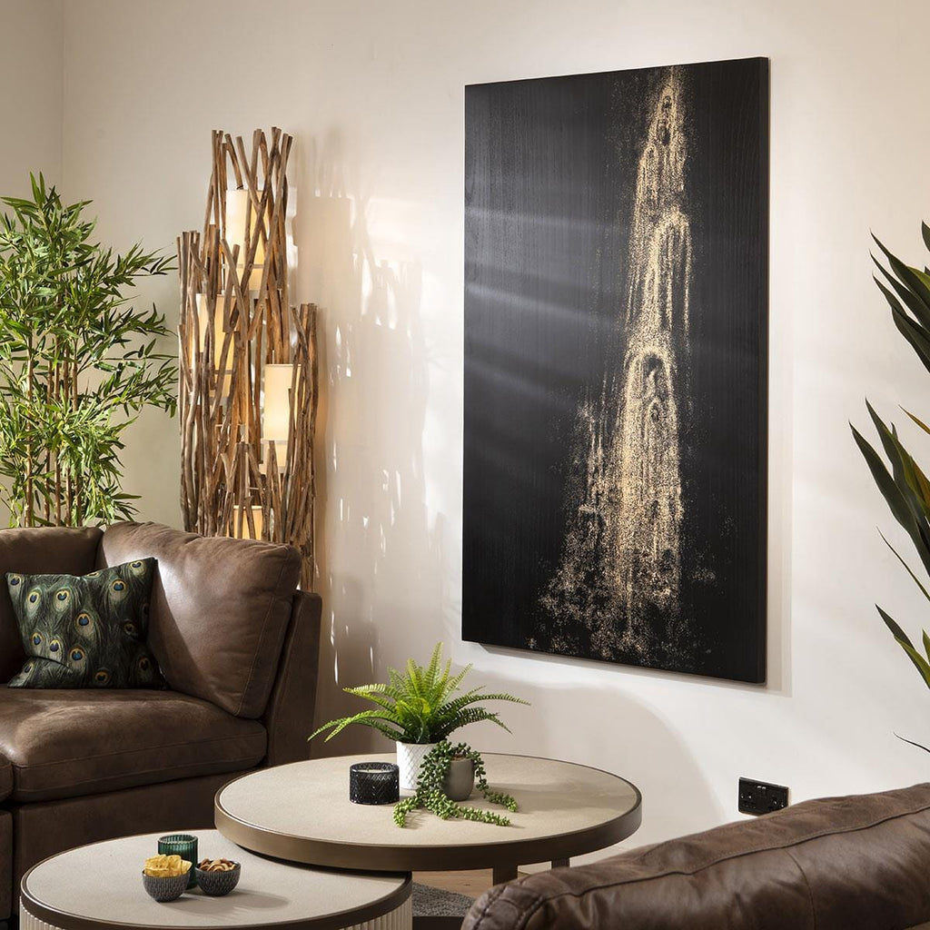 Hand-Carved Flower Wall Artwork Black & Natural Wood 100x150cm