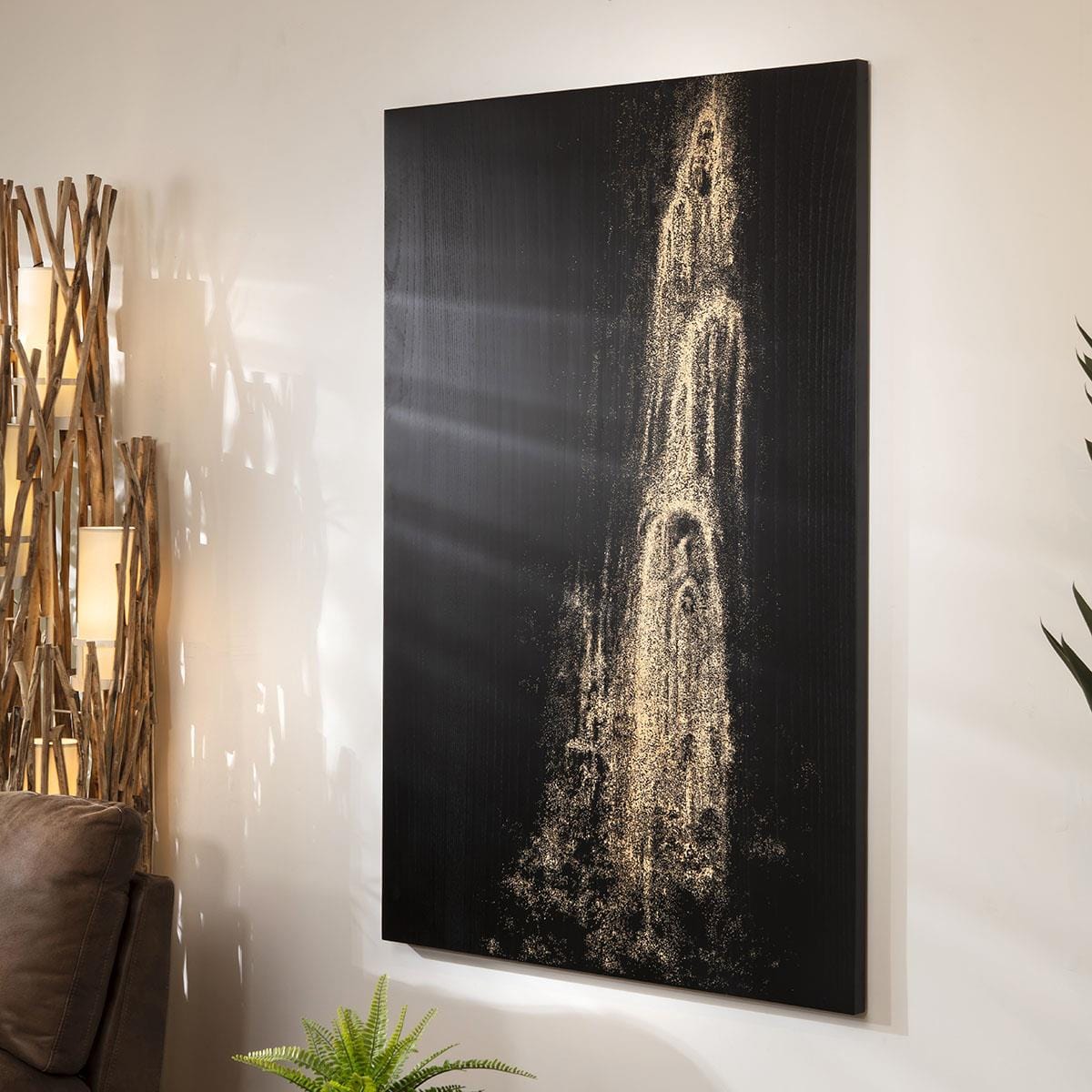 Hand-Carved Flower Wall Artwork Black & Natural Wood 100x150cm