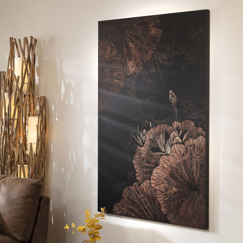 Hand-Carved Flower Wall Artwork Black & Natural Wood 100x150cm