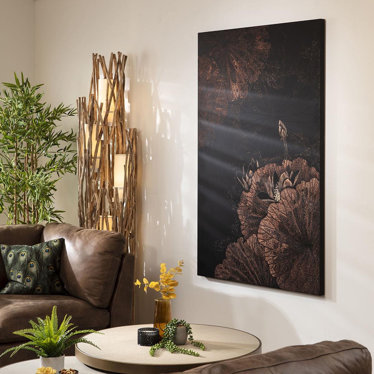 Hand-Carved Flower Wall Artwork Black & Natural Wood 100x150cm