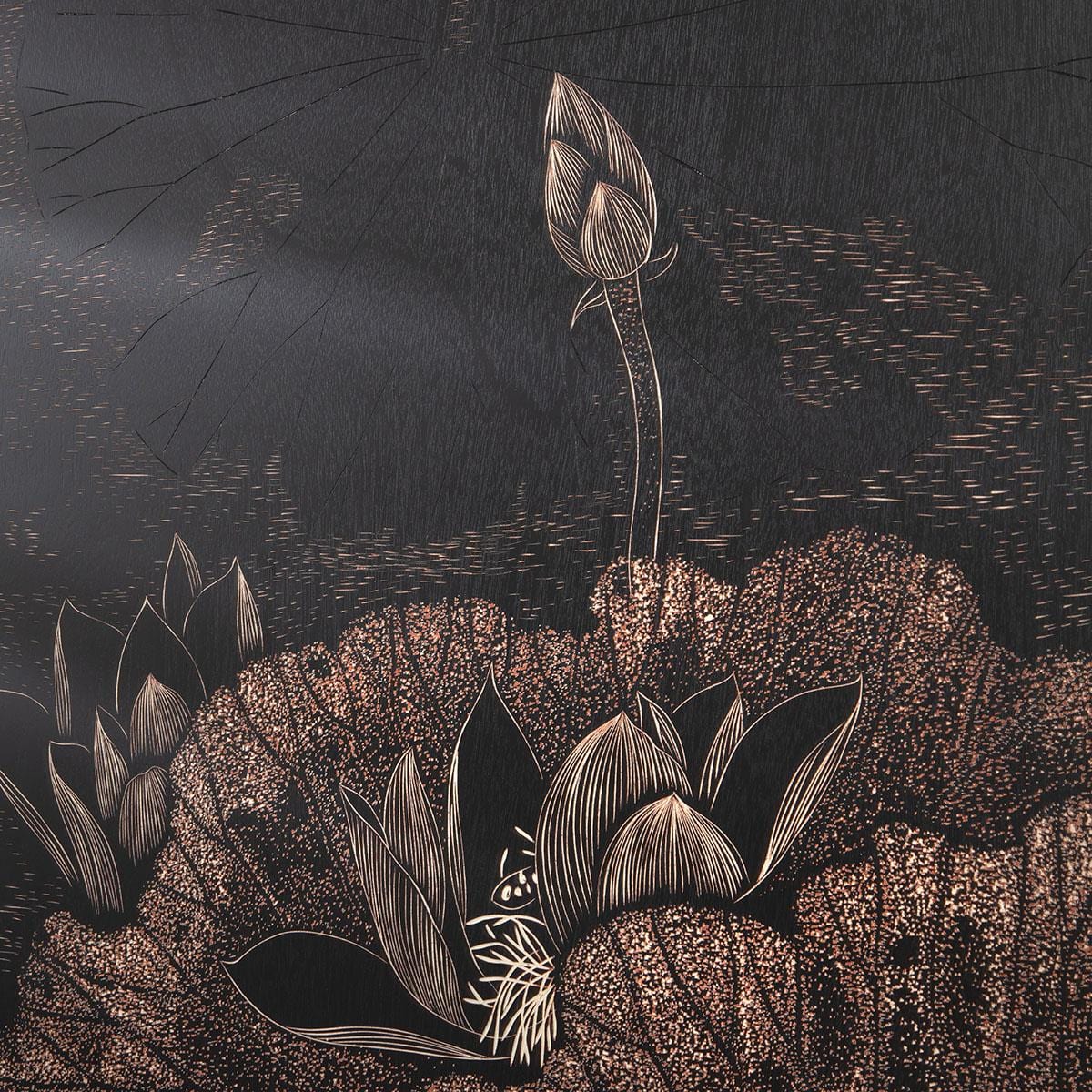 Hand-Carved Flower Wall Artwork Black & Natural Wood 100x150cm