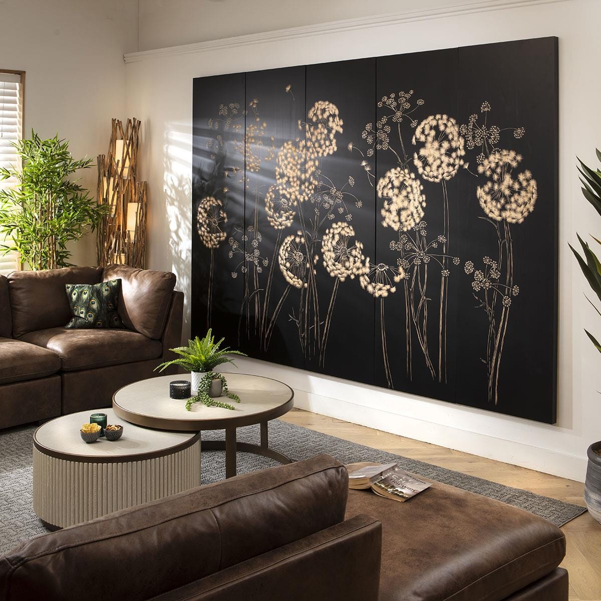 Hand-Carved Large 5-Piece Wall Artwork Black & Natural Wood 300x200cm