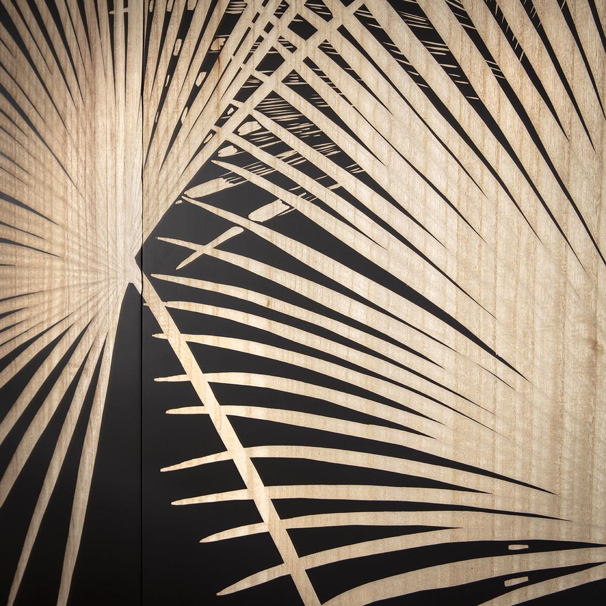 Hand-Carved Leaves 3-Piece Panel Wall Artwork Black & Wood 120x120cm