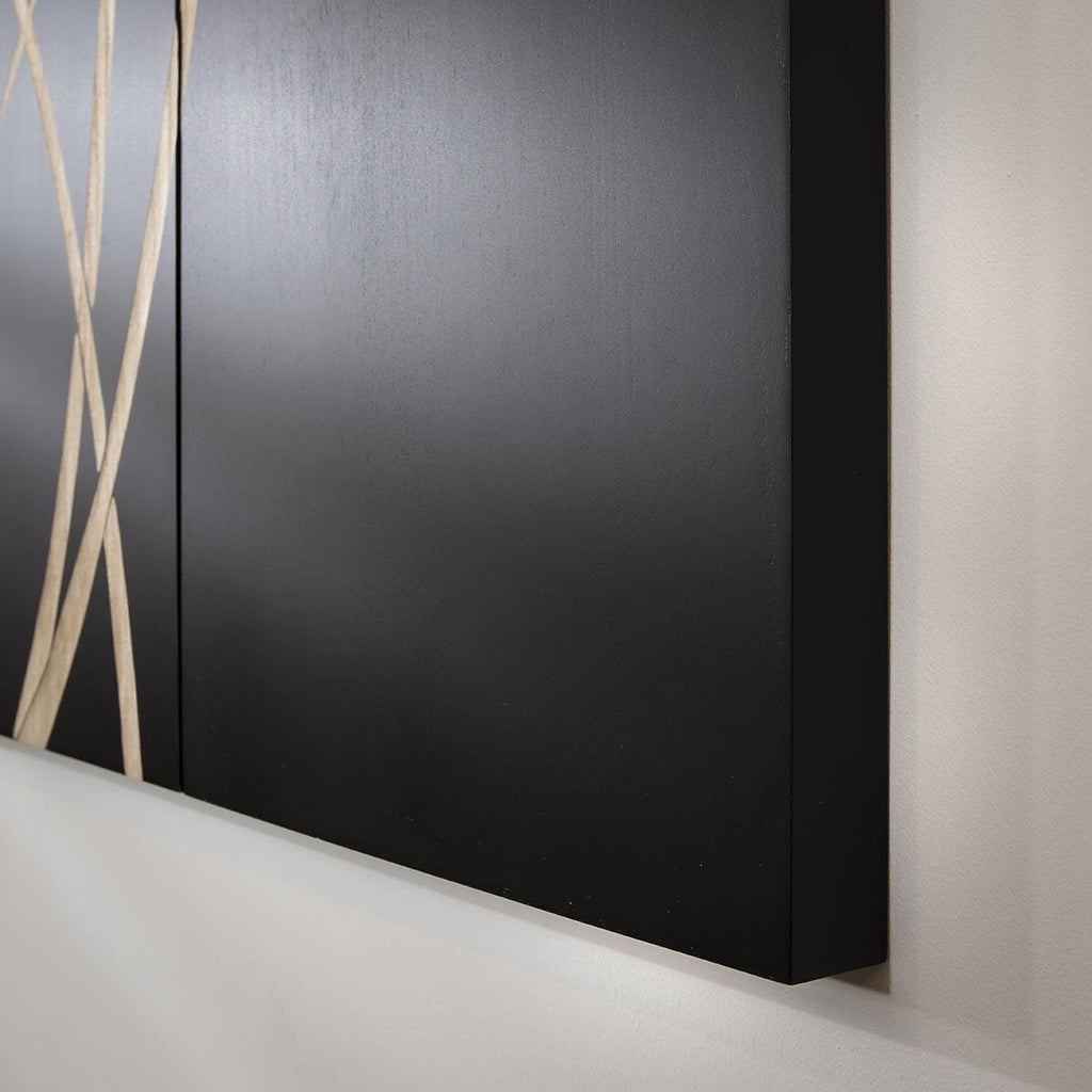 Hand-Carved Leaves 3-Piece Panel Wall Artwork Black & Wood 120x120cm