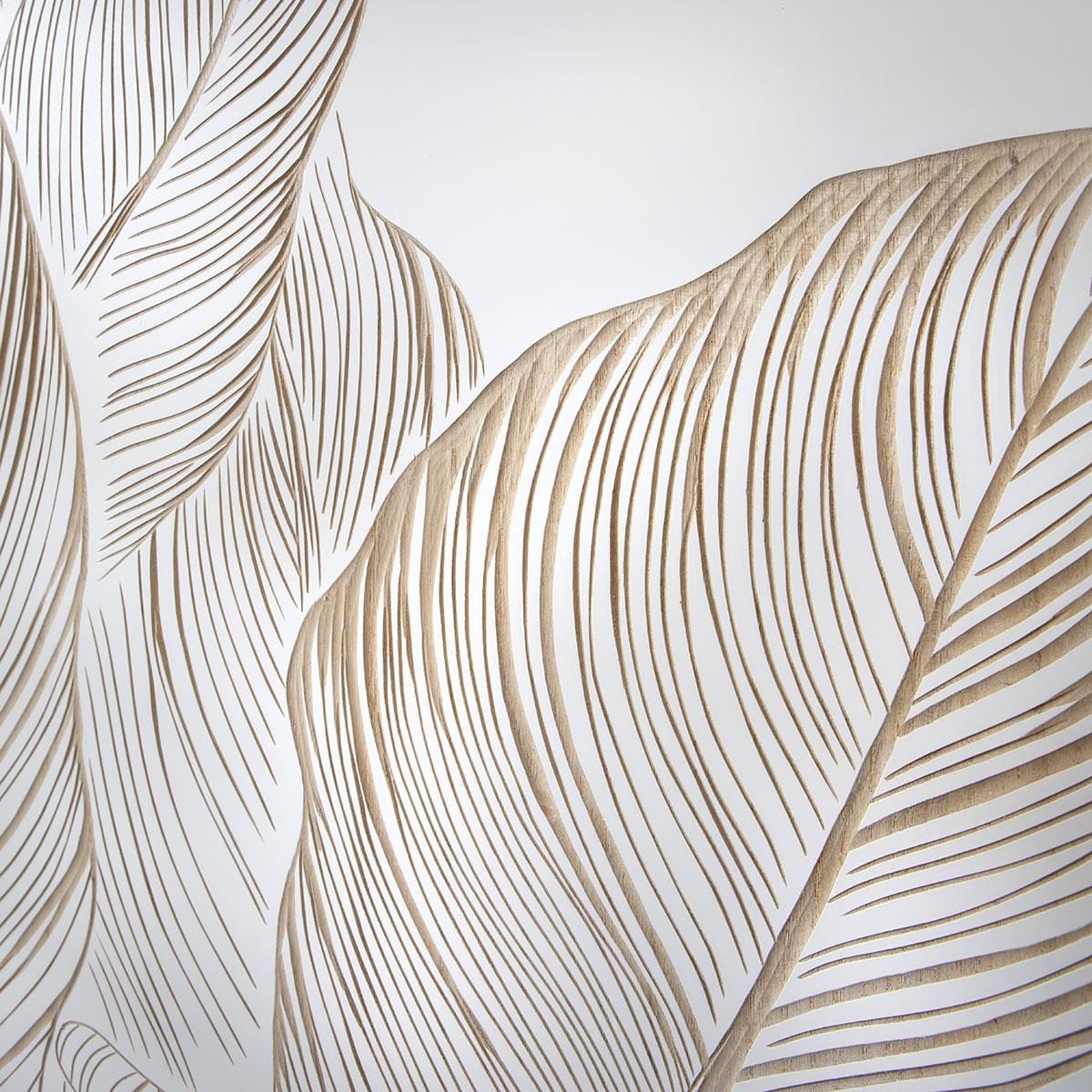 Hand-Carved Leaves Framed Wall Artwork White & Wood 120x120cm