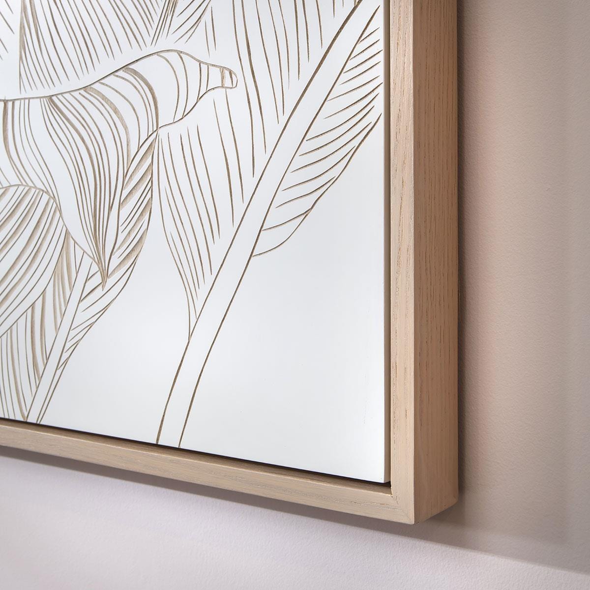 Hand-Carved Leaves Framed Wall Artwork White & Wood 120x120cm