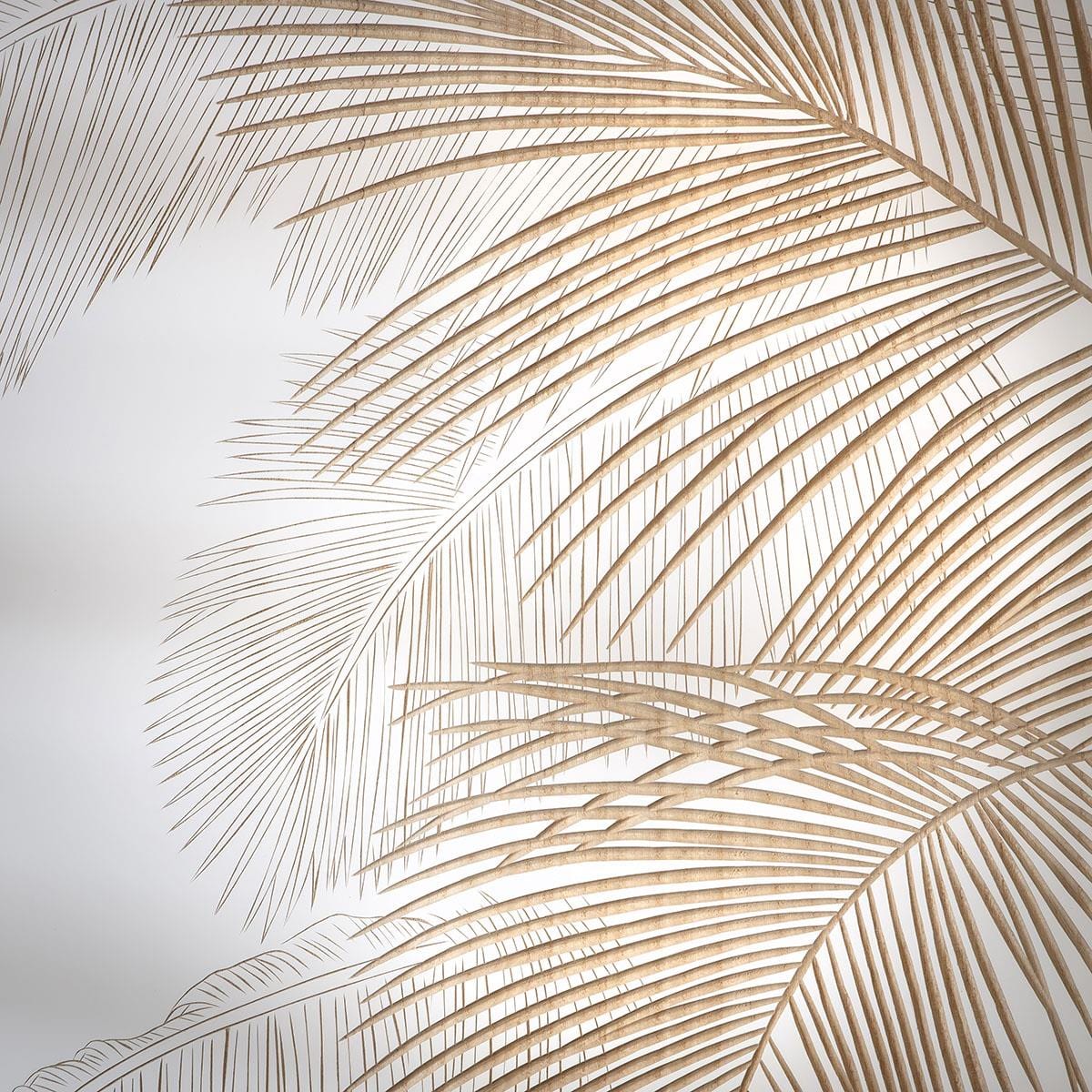 Hand-Carved Palm Leaves Framed Wall Artwork White & Wood 80x120cm
