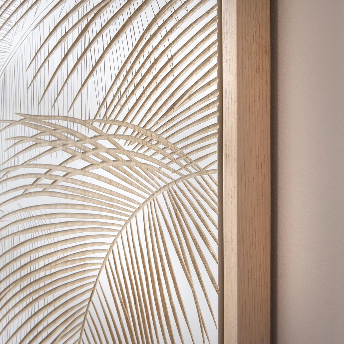 Hand-Carved Palm Leaves Framed Wall Artwork White & Wood 80x120cm