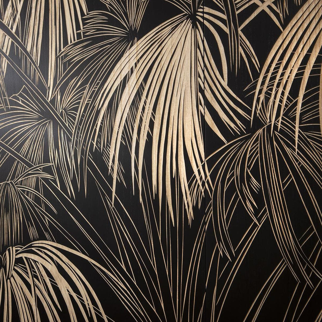 Hand-Carved Palm Tree 3-Piece Panel Wall Artwork Black 180x130cm