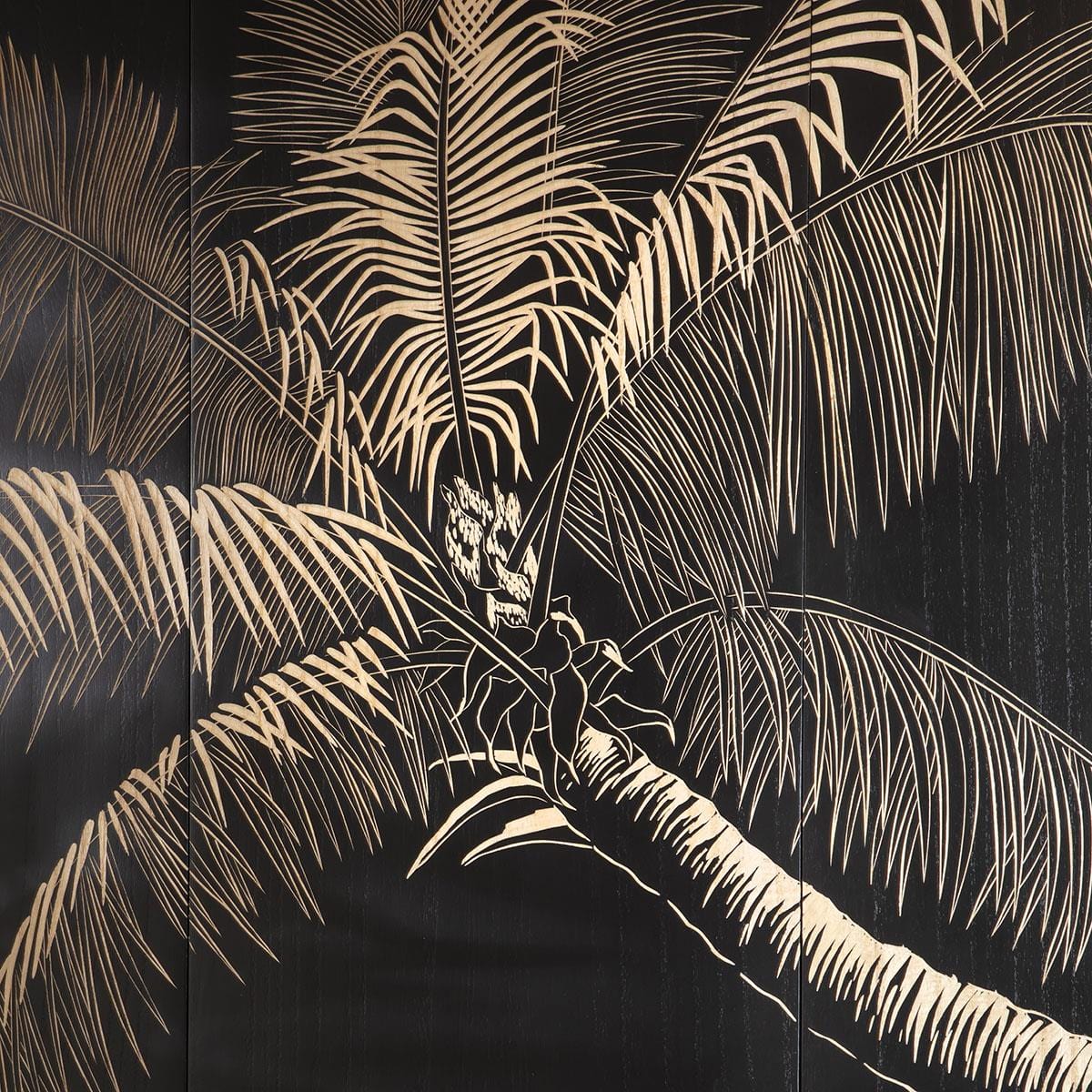 Hand-Carved Palm Tree 4-Piece Panel Wall Artwork Black 160x100cm