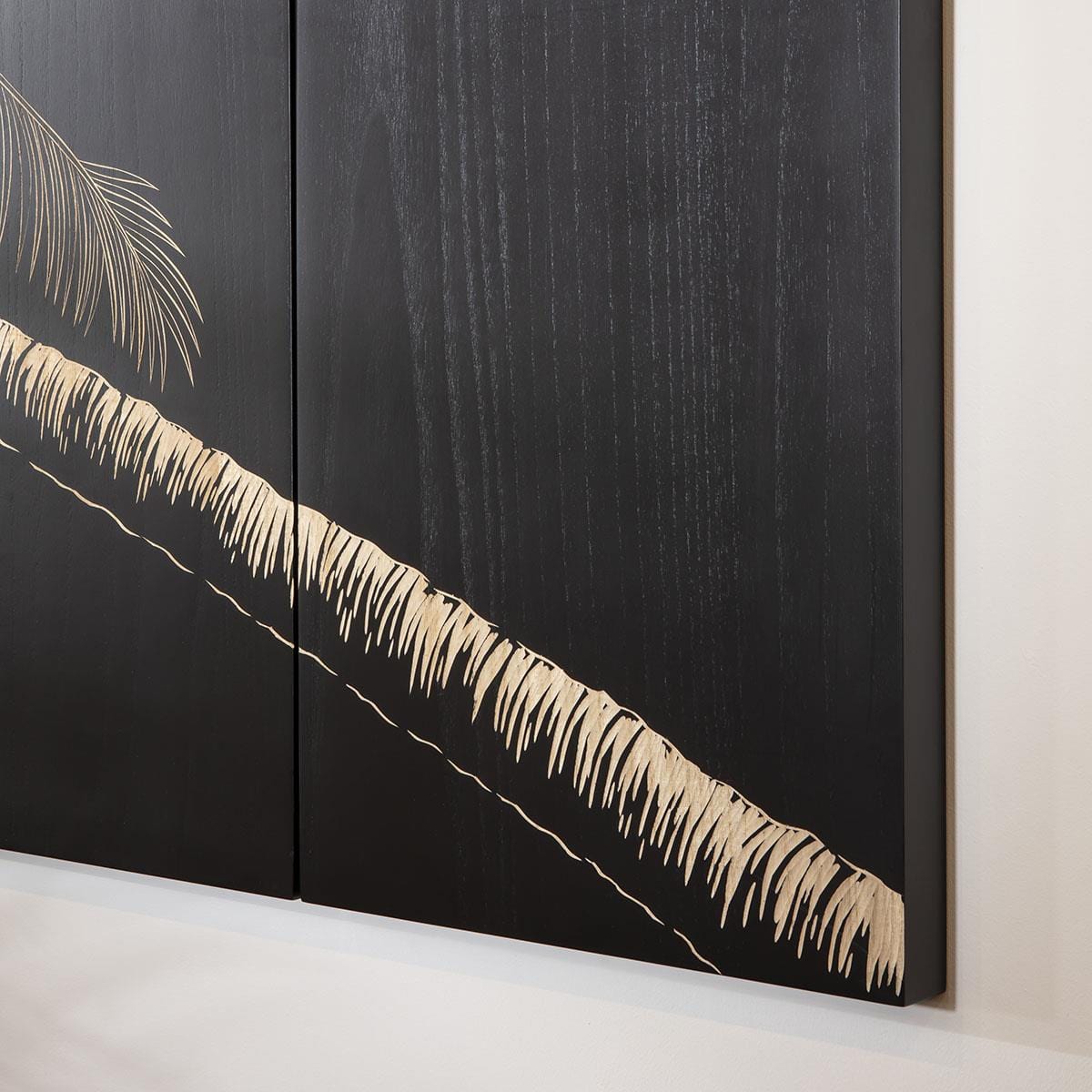 Hand-Carved Palm Tree 4-Piece Panel Wall Artwork Black 160x100cm