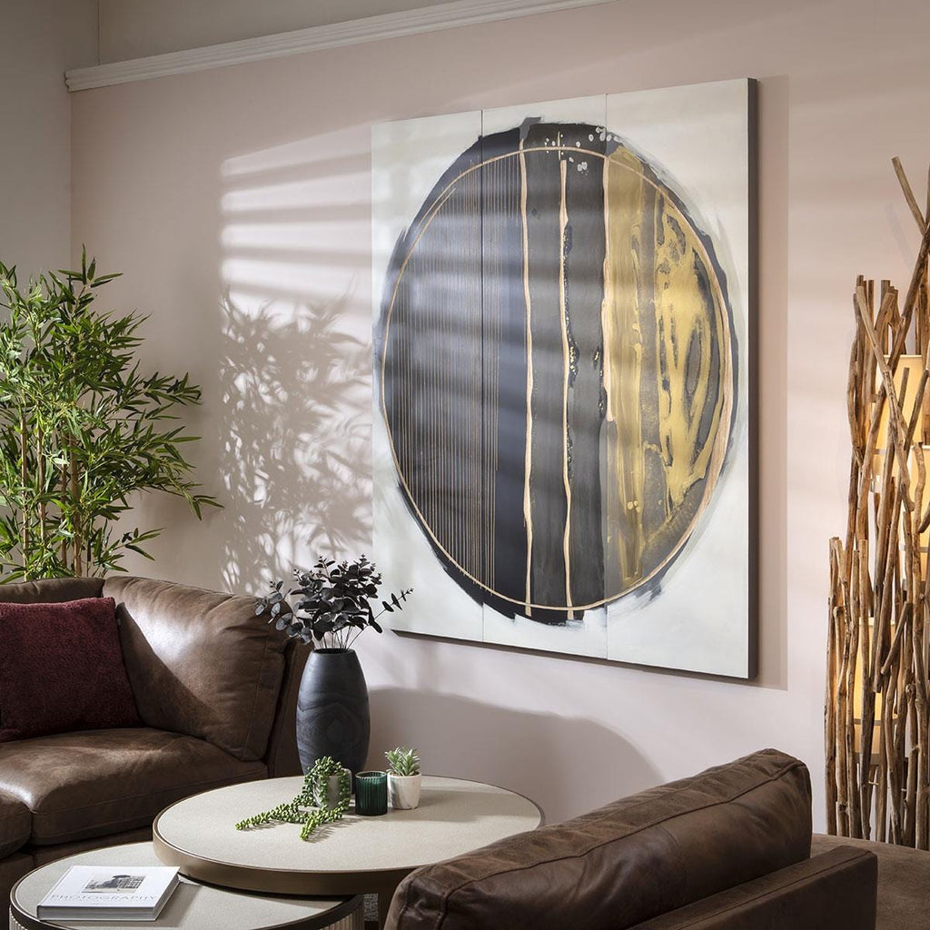 Hand-Carved Round 3-Piece Panel Wall Artwork Black 135x150cm