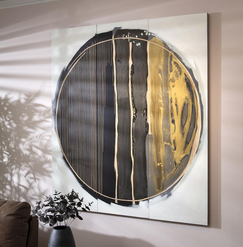 Hand-Carved Round 3-Piece Panel Wall Artwork Black 135x150cm