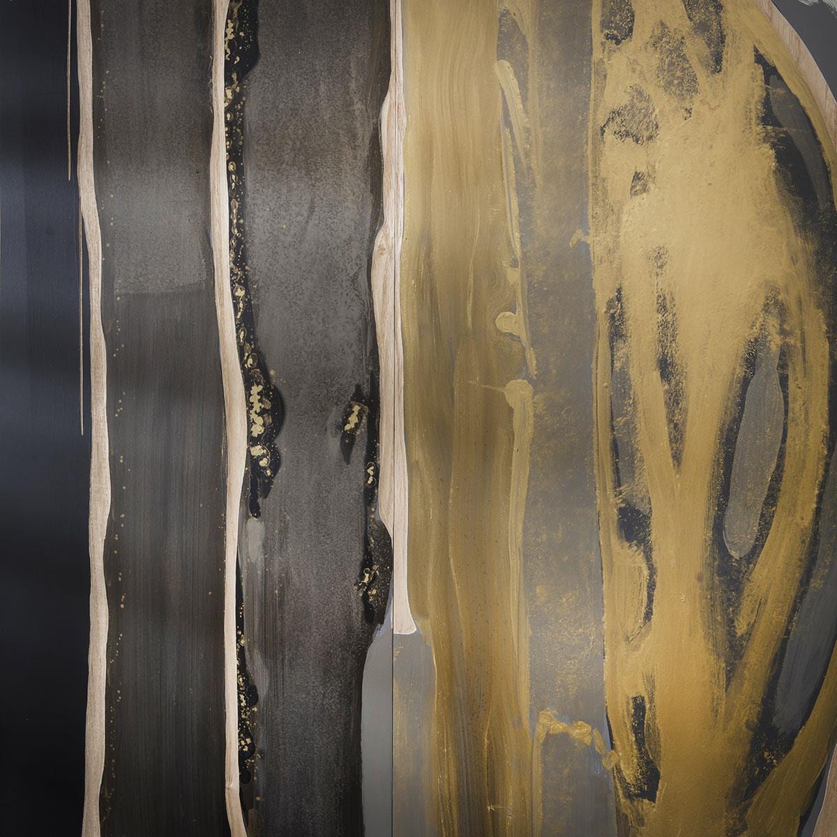 Hand-Carved Round 3-Piece Panel Wall Artwork Black 135x150cm