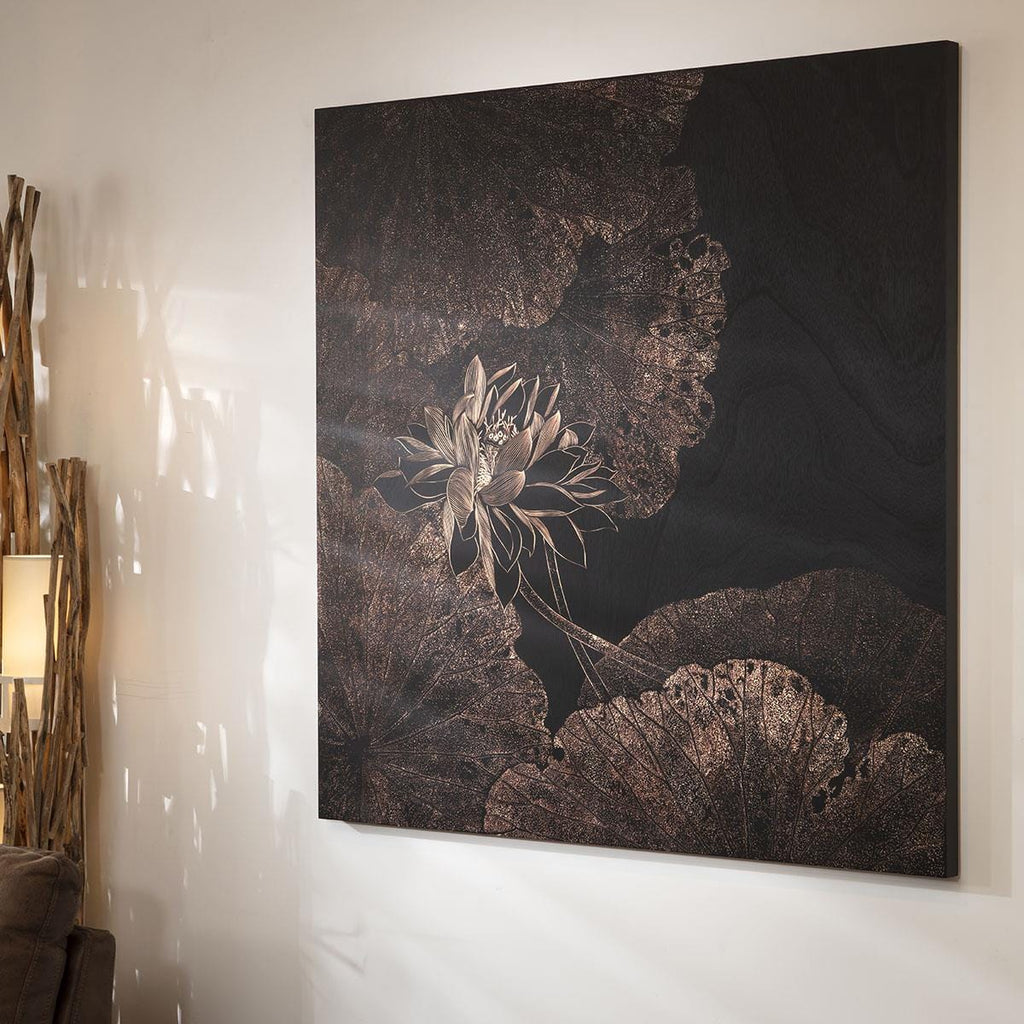 Hand-Carved Square Wall Artwork Black & Natural Wood 120x120cm