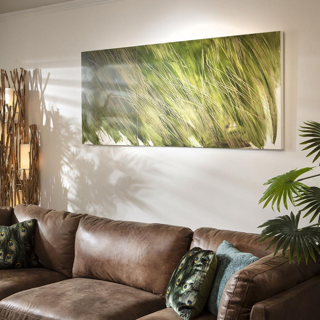 Hand-Carved Tree 3-Piece Panel Wall Artwork Green 180x76cm