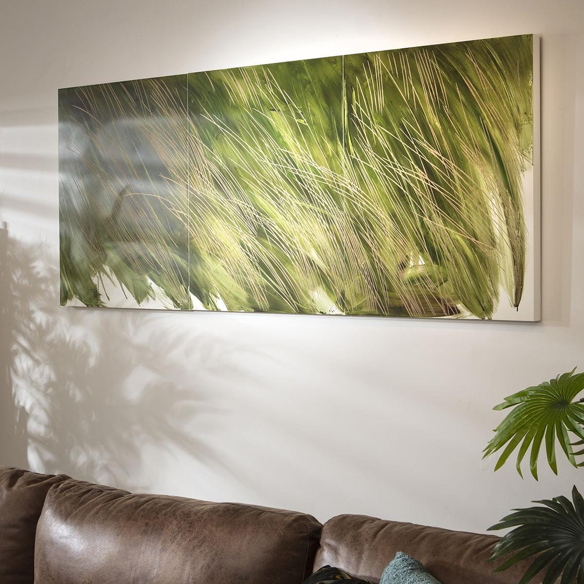 Hand-Carved Tree 3-Piece Panel Wall Artwork Green 180x76cm