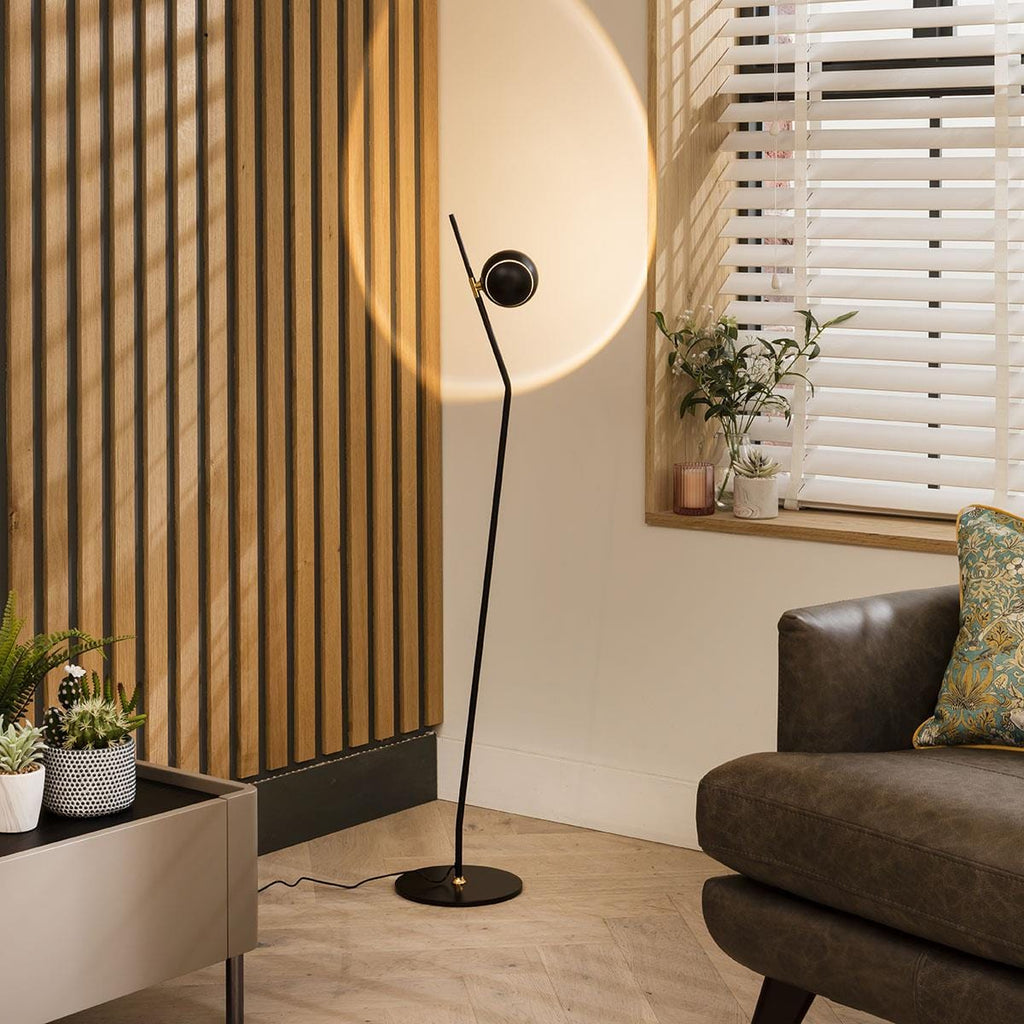 Industrial Floor Lamp Black Metal Modern Angled Design - Dimmable LED