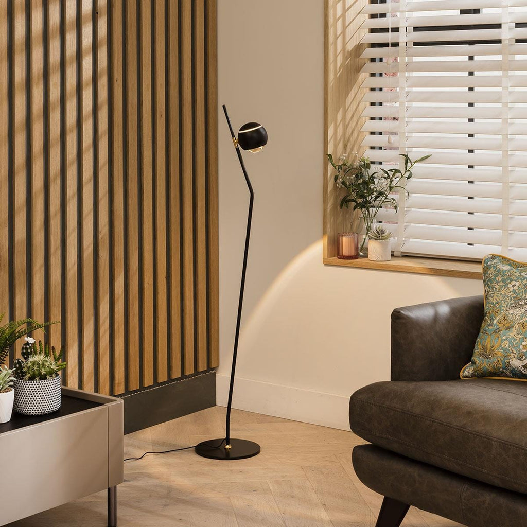 Industrial Floor Lamp Black Metal Modern Angled Design - Dimmable LED