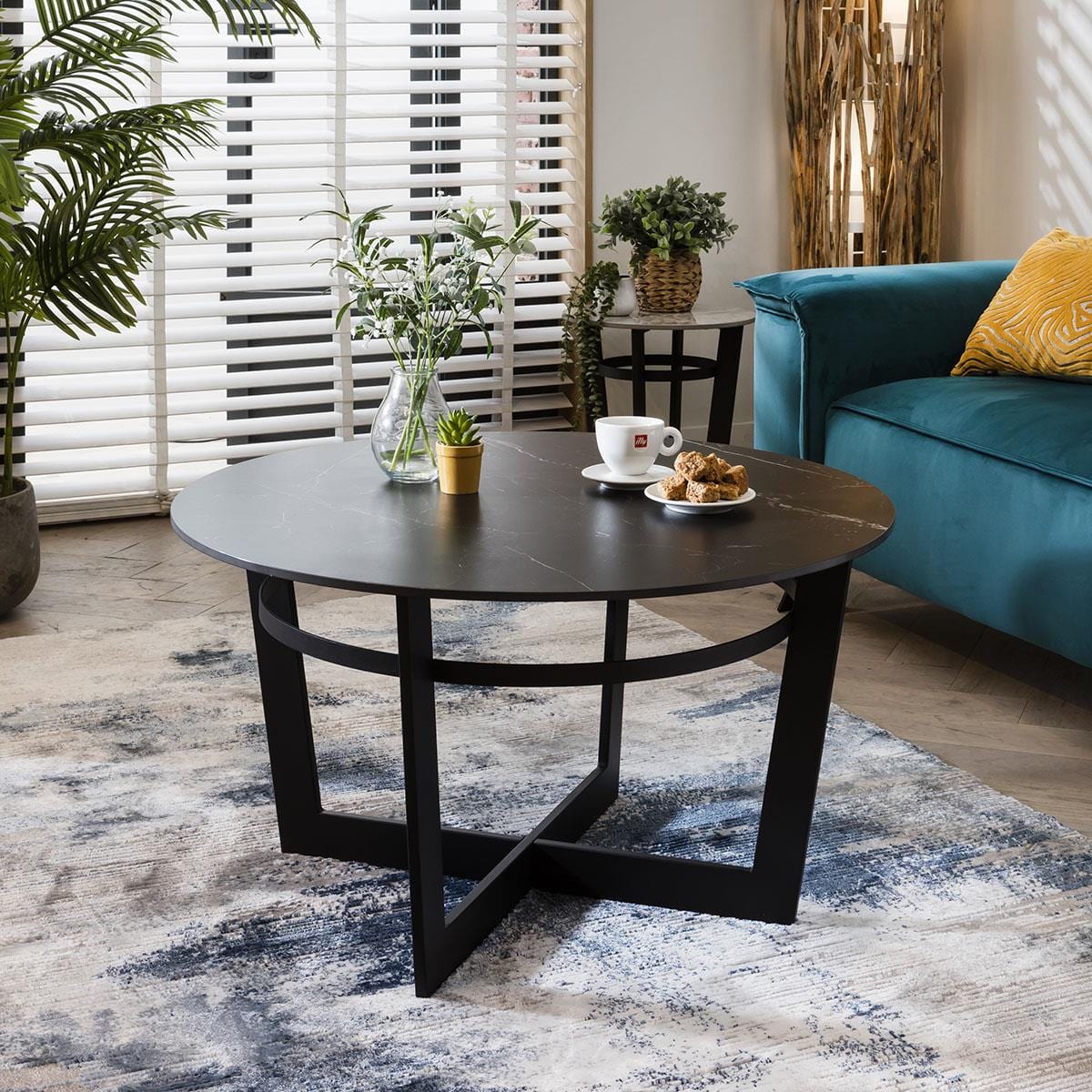 Lena Industrial Round Coffee Table Black