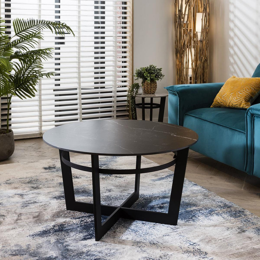 Lena Industrial Round Coffee Table Black