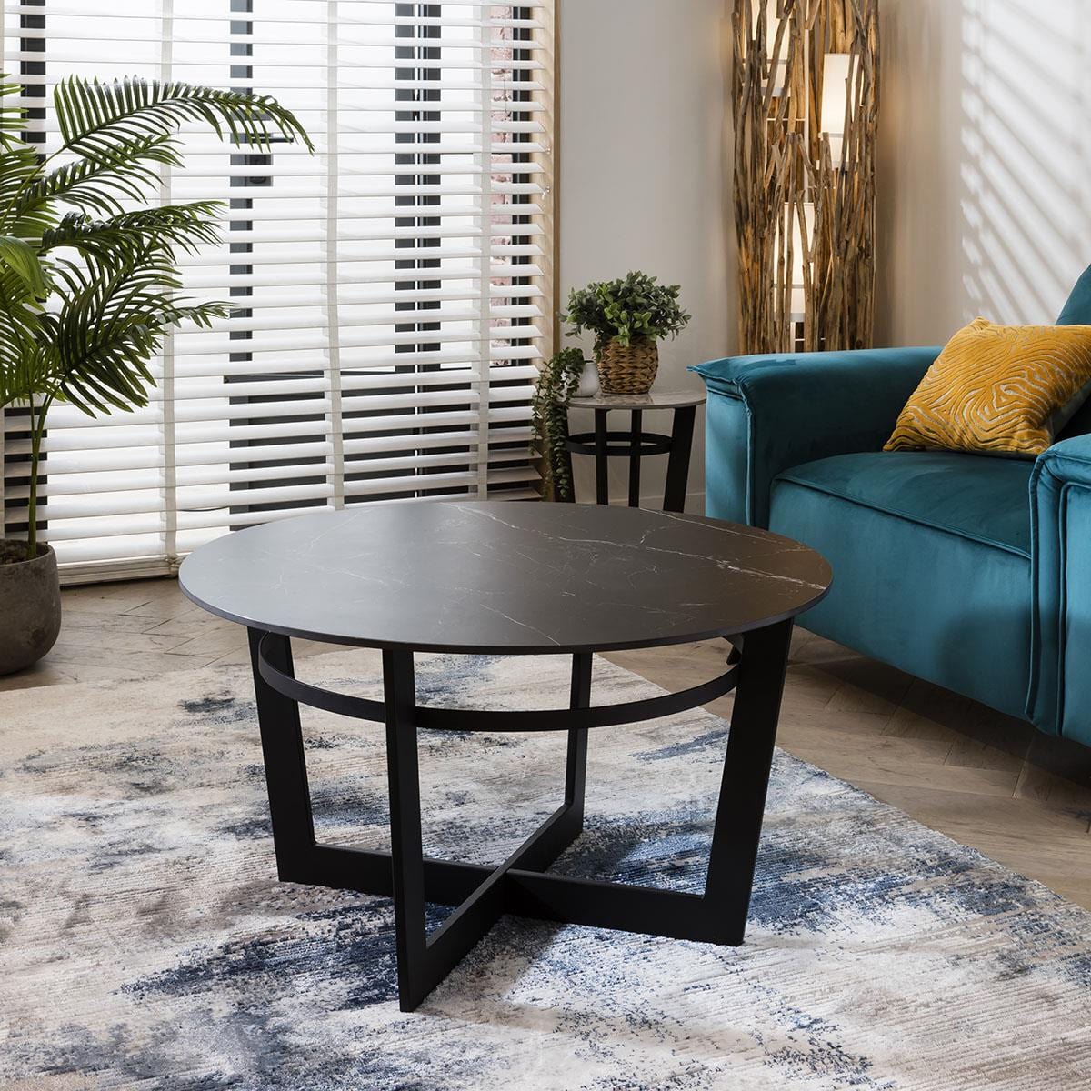 Lena Industrial Round Coffee Table Black