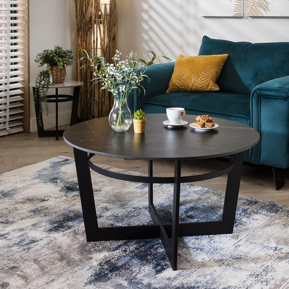 Lena Industrial Round Coffee Table Black