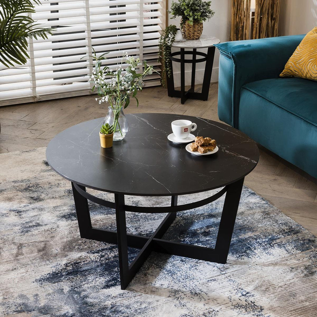Lena Industrial Round Coffee Table Black