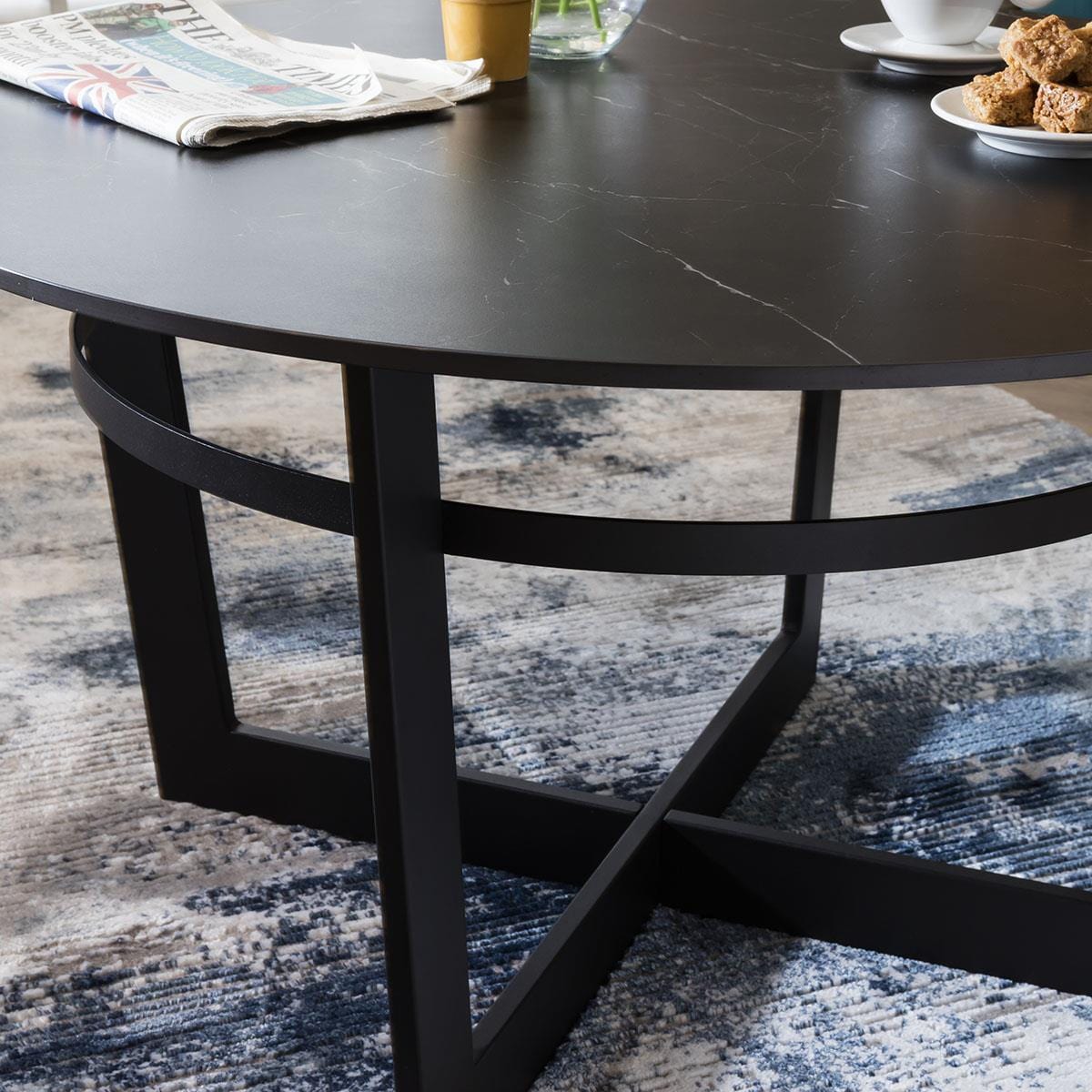 Lena Industrial Round Coffee Table Black