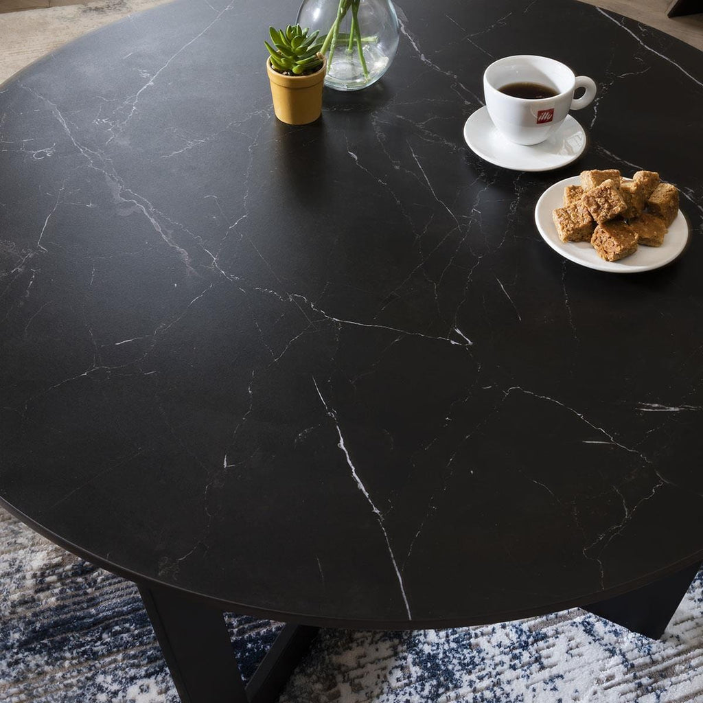 Lena Industrial Round Coffee Table Black