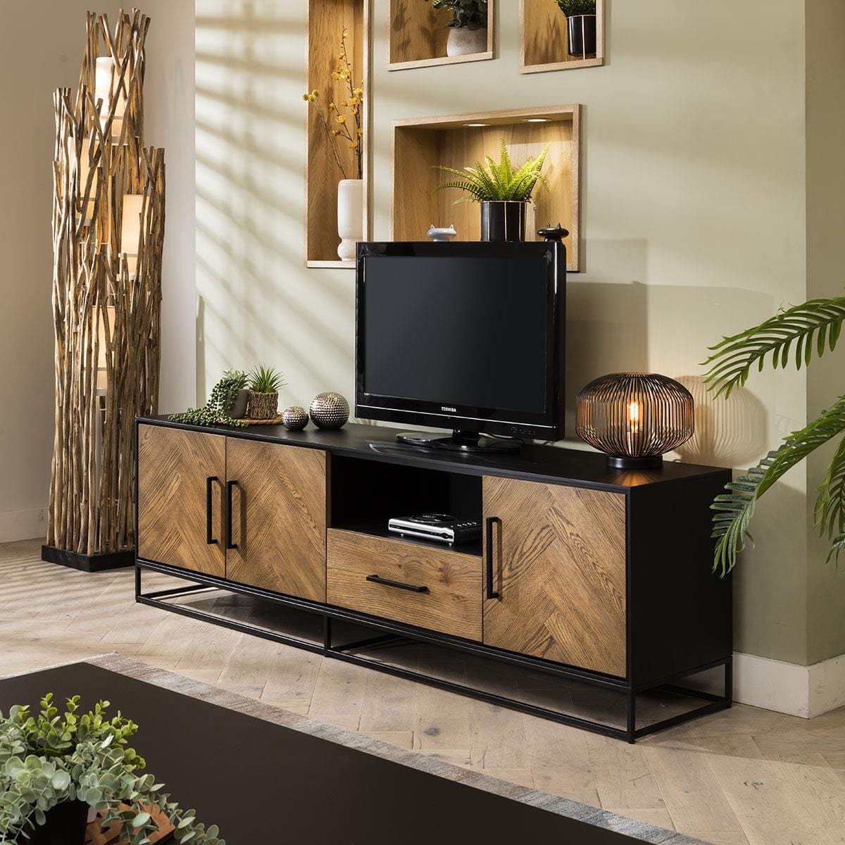 Gemini Solid Wood Parquet TV Stand 200cm